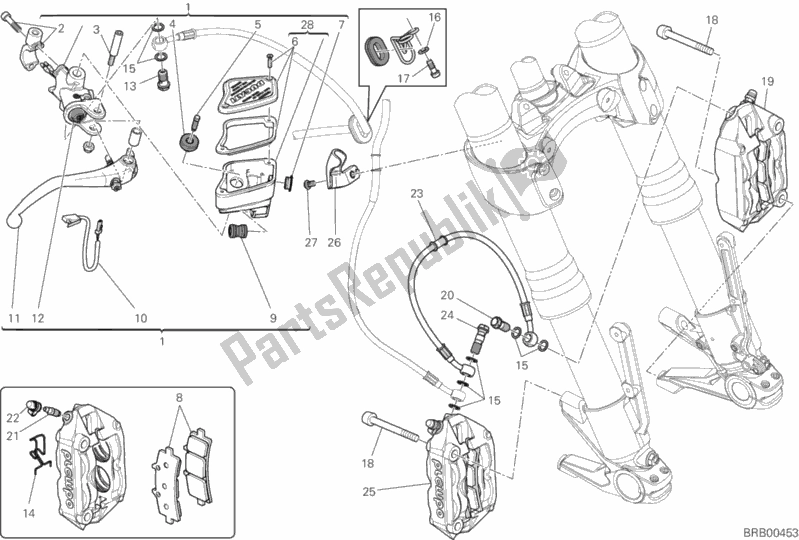 All parts for the Front Brake System of the Ducati Diavel Carbon Brasil 1200 2013